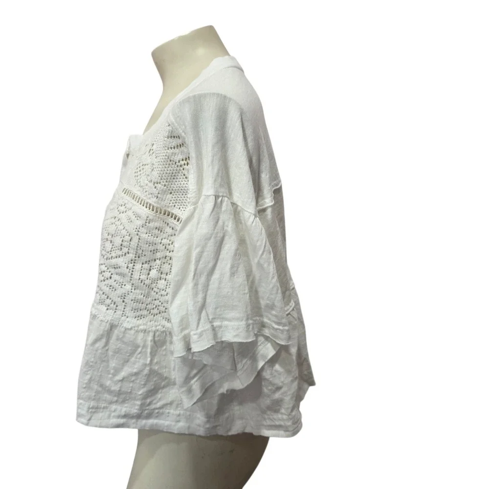 Pilcro Anthropologie White Crochet Lace Peplum Top Cotton Boho MP Petite Medium
